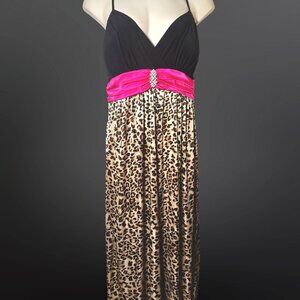 Y2K Prom Party Maxi Dress Size 3X Stretch Leopard Print Hot Pink Black Mcbling